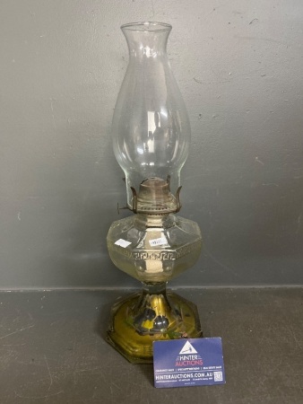 Pressed glass octagonal Greek key oil lamp USA