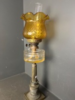 Duplex burner oil lamp amber ruffled glass shade - 2