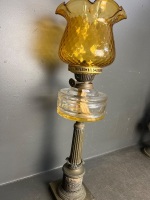 Duplex burner oil lamp amber ruffled glass shade - 3