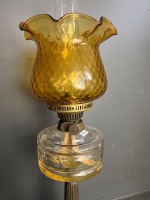 Duplex burner oil lamp amber ruffled glass shade - 5