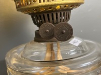 Duplex burner oil lamp amber ruffled glass shade - 6