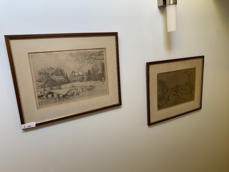 2 Antique Framed and Signed Pencil Drawings