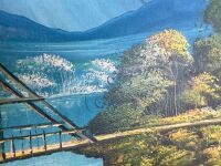 Large Lanscape Oil on Board Featuring Mountain and Lush Trees - Signed - 7