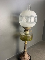 Victorian banquet oil lamp etched frosted globe cast base - 3