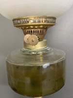 Victorian banquet oil lamp etched frosted globe cast base - 5