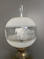 Victorian banquet oil lamp etched frosted globe cast base - 6