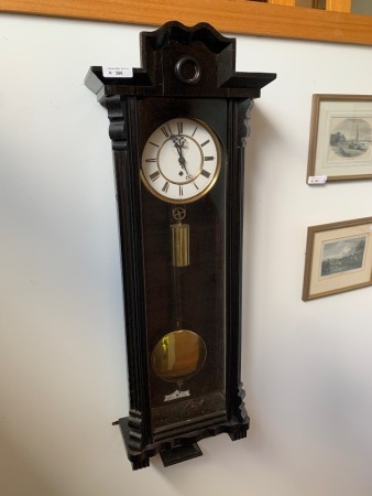 Antique Vieneese Wall Clock with Enamel Dial and Brass Weights