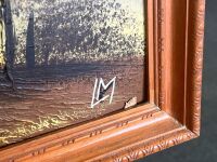 Oil on Board Framed Artwork Featuring House on Water - 2