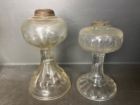 Box lot six small glass and metal kerosene table lamps - 3