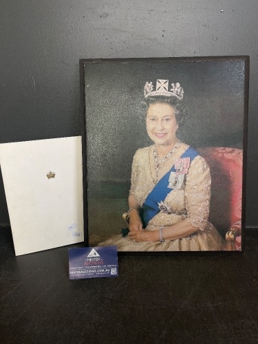 Queen Elizabeth II mounted portrait and 1978 royal Christmas card