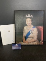 Queen Elizabeth II mounted portrait and 1978 royal Christmas card