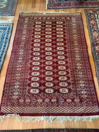 Fine Hand Knotted Persian Wool Rug in Red Ochre with Mini Lozenge Design