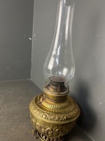 Ornate embossed brass centre draft oil lamp - 2