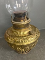 Ornate embossed brass centre draft oil lamp - 5