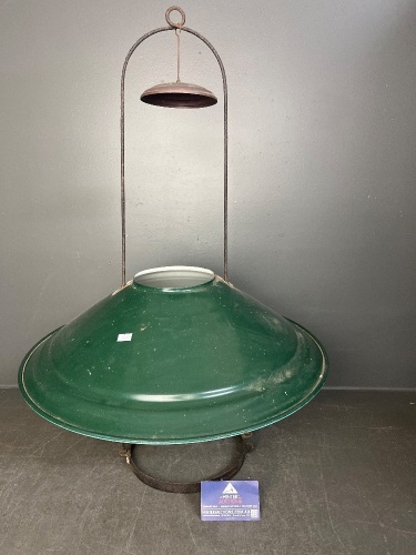 Green enamel hanging oil lamp shade smoke bell