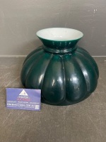 Green cased glass pumpkin rib oil lamp shade
