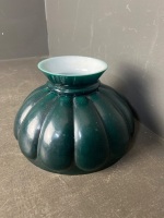 Green cased glass pumpkin rib oil lamp shade - 2