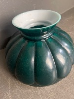 Green cased glass pumpkin rib oil lamp shade - 3