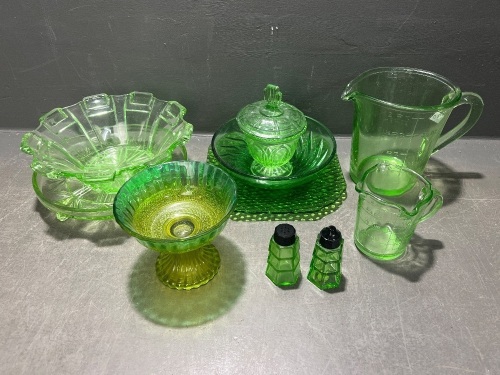 Mixed Lot of Green Depression Glass
