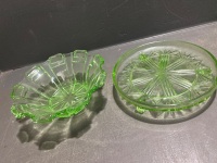 Mixed Lot of Green Depression Glass - 6