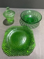 Mixed Lot of Green Depression Glass - 7
