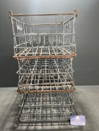 3 x Vintage Galvanized Milk Bottle Racks