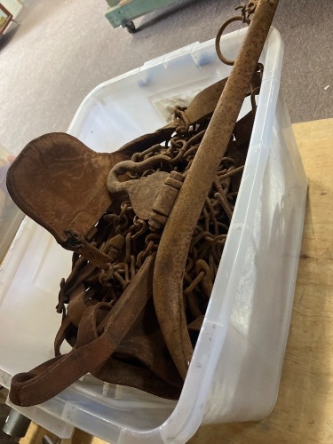 Assorted Lot of Leather Equestrian Blinkers and Harness Chain