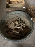 Pot of 38 Chain, Railway Spikes and 2 Wooden Boxes of Metal Items - 2