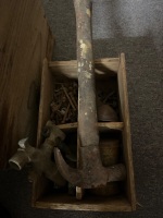 Pot of 38 Chain, Railway Spikes and 2 Wooden Boxes of Metal Items - 3