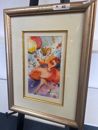 Framed Watercolour Featuring Dancing Woman - Signed by Leeka G