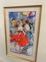 Framed Watercolour Featuring a Woman Dancing with Man - Signed Leeka G - 2