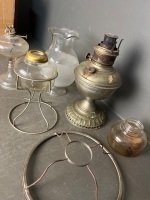 Box lot oil lamp fonts globe and shade ring - 2