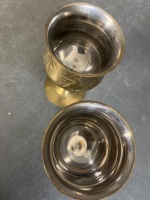 Set of six engraved brass stemmed goblets - 3