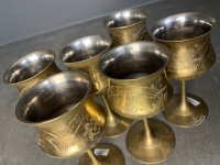 Set of six engraved brass stemmed goblets - 4