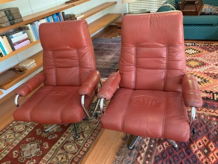 Pair of Mid Century Red Leather & Chrome Pshychologists Chairs