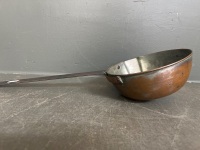 3 x copper cooking pans wood and iron handles - 4
