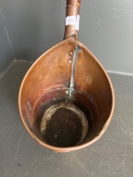 3 x copper cooking pans wood and iron handles - 7