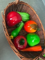 Glass fruit vegetables and wicker basket - 3