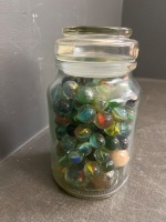Glass jar of assorted marbles - 3