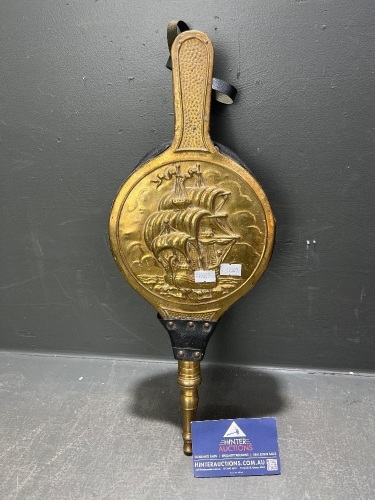 English brass galleon fireplace bellows
