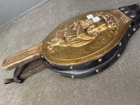 English brass galleon fireplace bellows - 2