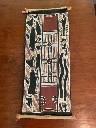 Aboriginal Bark Painting - Daymirri Hollow Log Coffin and Clan Totems