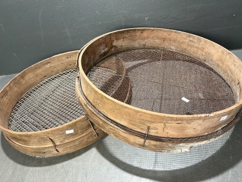 Pair timber mesh grain sieves