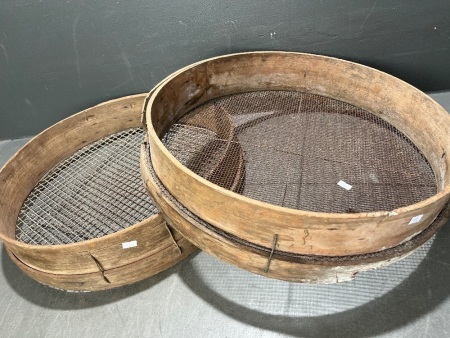 Pair timber mesh grain sieves