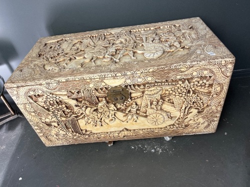 Carved Chinese export chest 1050mm wide