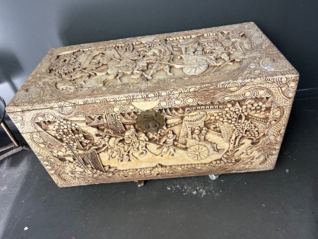 Carved Chinese export chest 1050mm wide