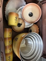 Aluminium picnic bowls cups and lidded jars in suitcase - 4