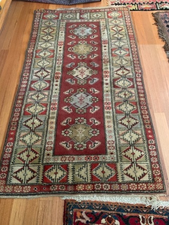 Vintage HandÂ  Knotted Persian Wool Rug with Red, Cream and Black Design