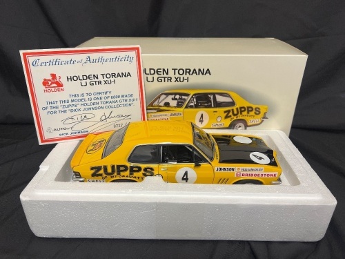 1973 Holden Torana LJ GTR XU-1 - # 4 Dick Johnson - Yellow Zupps - 0727 / 6000 - AUTOart87366 - Certificate Signed Dick Johnson
