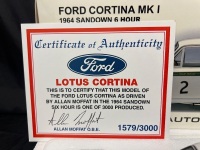1964 Ford Lotus Cortina - # 2 Allan Moffat - White Red Sandown Six Hour - 1579 / 3000 - AUTOart86429 - Certificate Signed Allan Moffat - 5